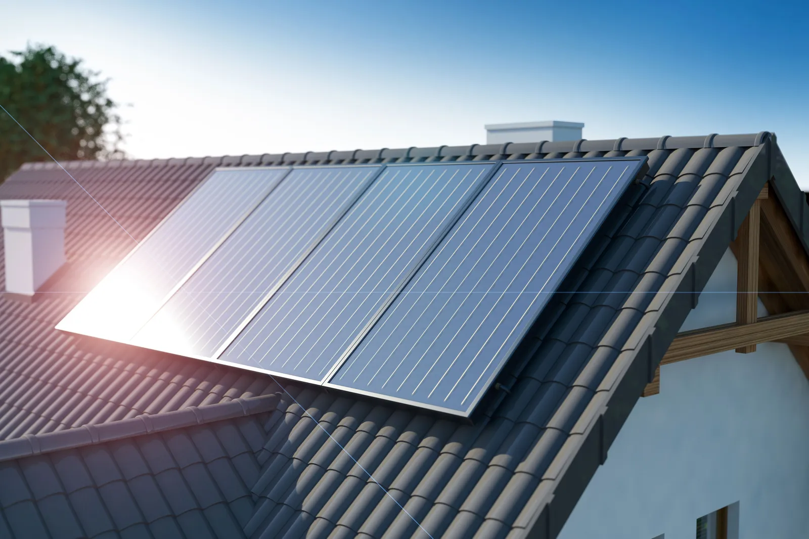 Painéis solares no telhado